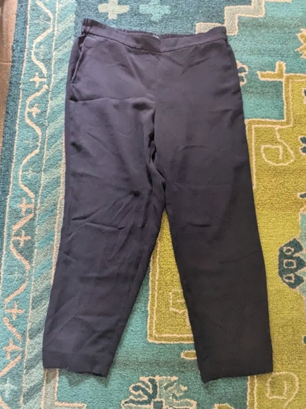 J Crew Women Sz 14 Pants Jamie Navy Relaxed Tapered Cropped Polyester Elastic